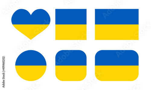 Stop the war, Pray for Ukraine - Russian and Ukrainian conflict. heart, square and round shape. Ukrainian flag symbol. Blue and yellow illustration. 