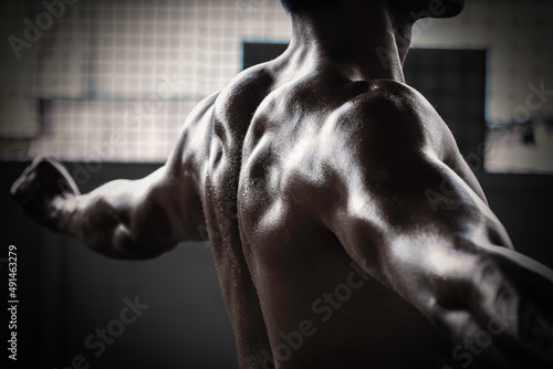 Fitness man exercise training warm up body and posing in gym,Healthy lifestyle.