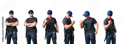 Set of a cutout of a male security guard on a white background.