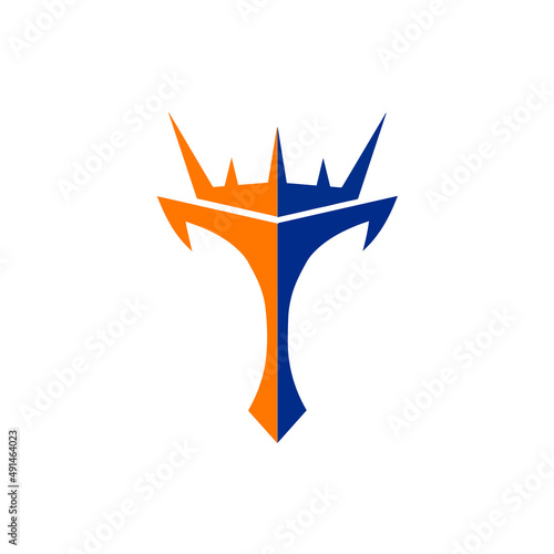 Letter T with crown and spikes logo