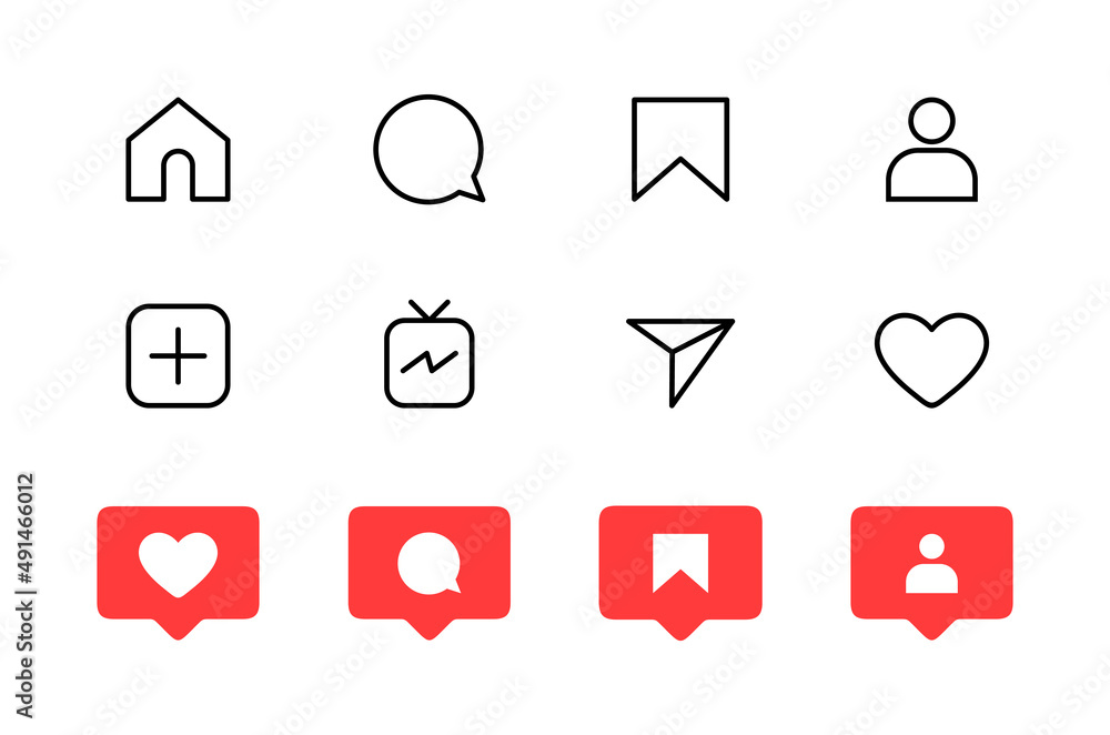 Instagram logo Like Comment Share Save Admin user icons for social ...