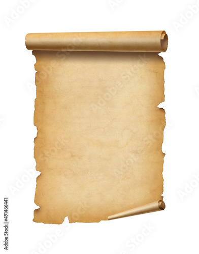 Fototapeta Naklejka Na Ścianę i Meble -  Old mediaeval paper sheet. Parchment scroll isolated on white