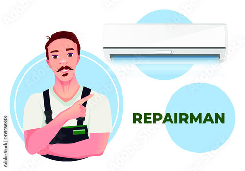 Repairman vector illustration. Air conditioner repair.