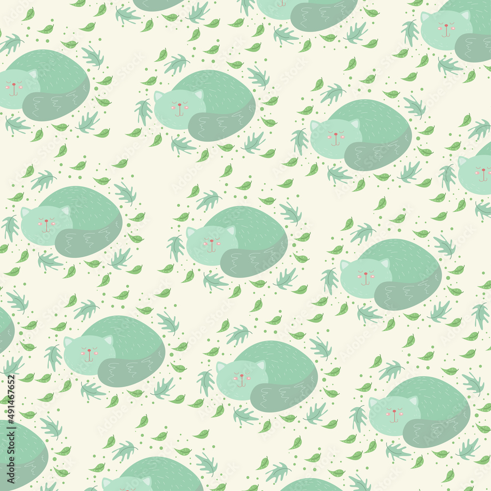 Vector illustration of elegant pattern with cute leaves and animals Vector illustration of elegant pattern with cute leaves and animals