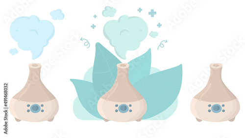 air purifier ultrasonic set.  Humidifier set collection. Set of purifiers microclimate for home. Healthy humidity. appliances, aroma diffuser