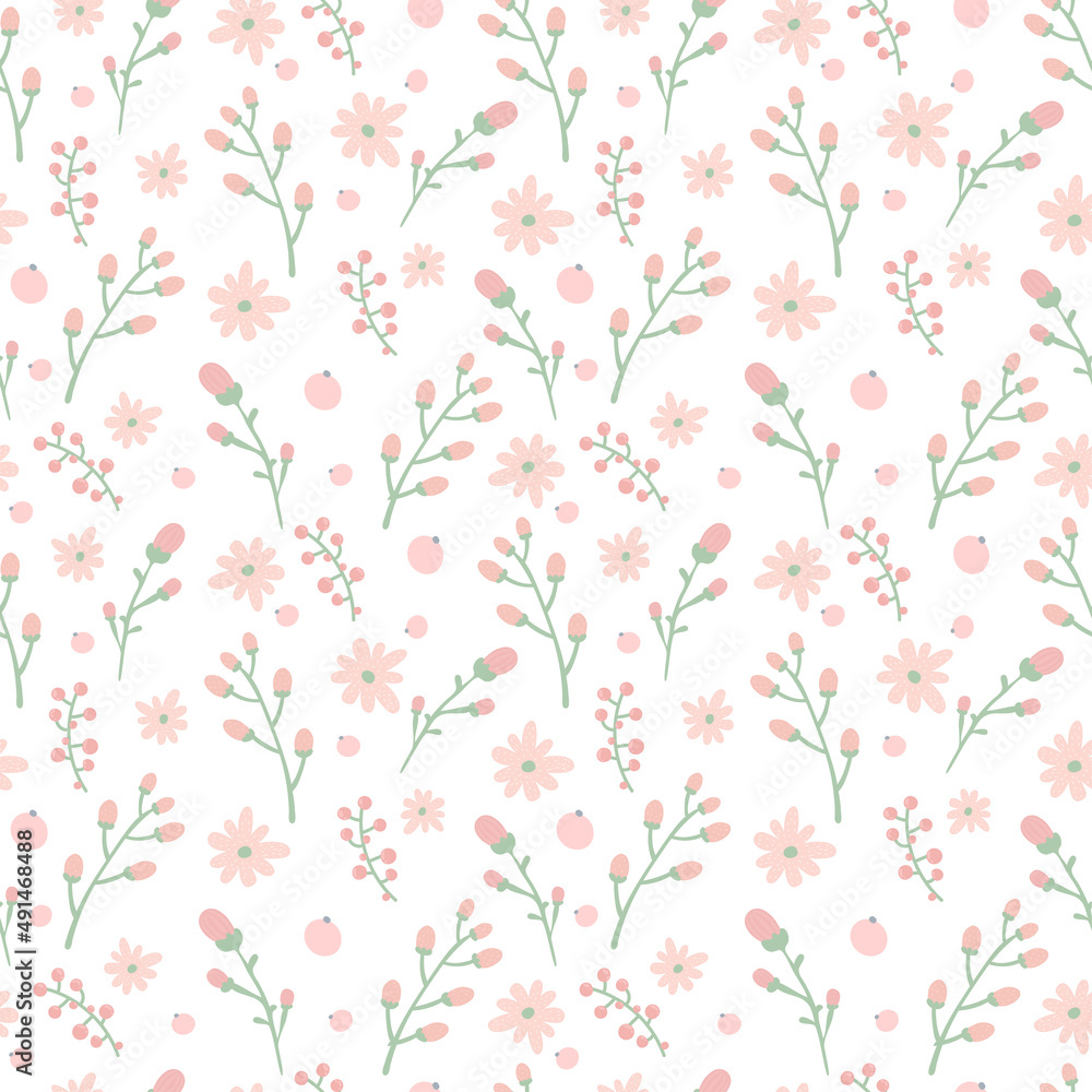 Floral pattern. Pretty flowers on white background. Printing with small pink flowers. Ditsy print. Cute elegant flower  template for fashionable printers