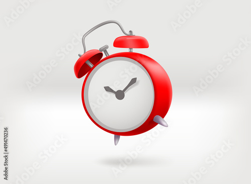 Retro red alarm clock. 3d vector illustration