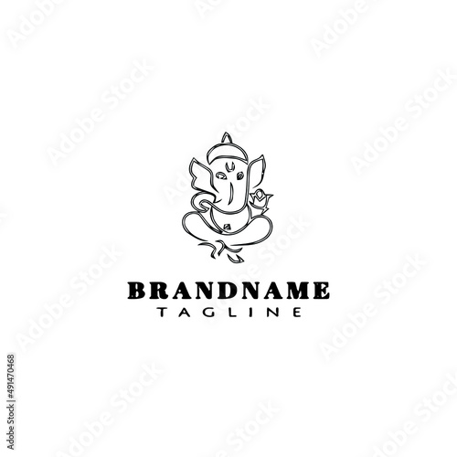 lord ganesh logo cartoon icon design template black isolated vector illustration
