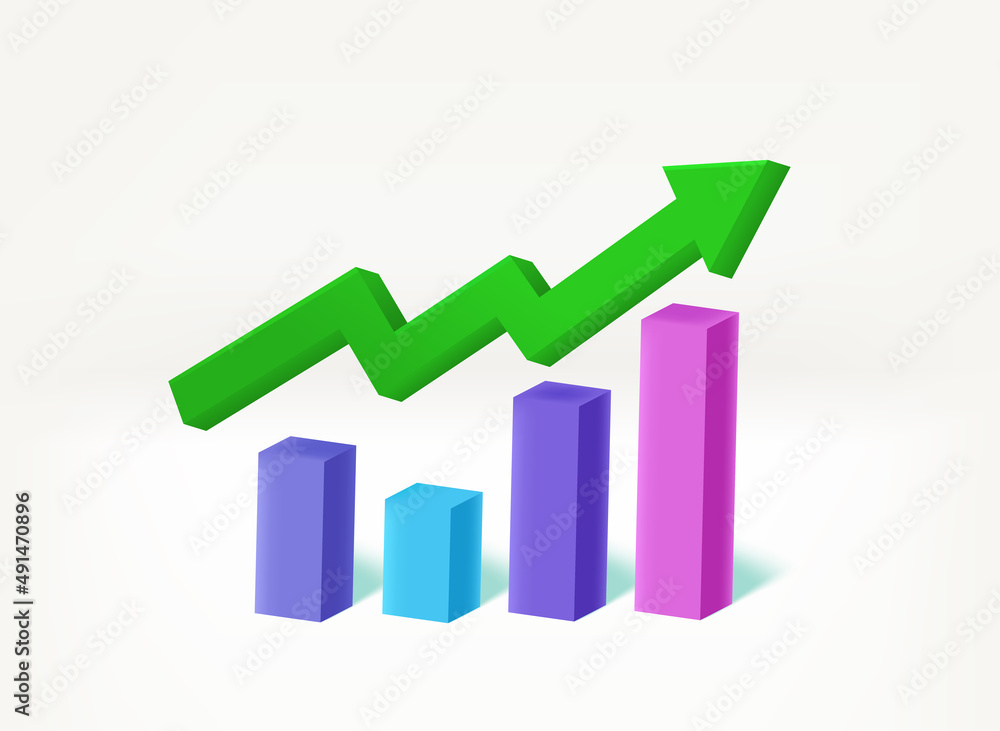 Growing business statistics concept. 3d vector illustration Growing business statistics concept. 3d vector illustration