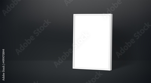 Black interior with white blank frame. Vector banner with copy space