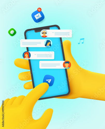 Man Hand holding modern smartphone ans using messengers