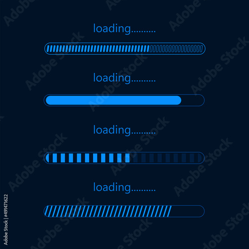 Loading bar progress icons.Blue background overlay style.