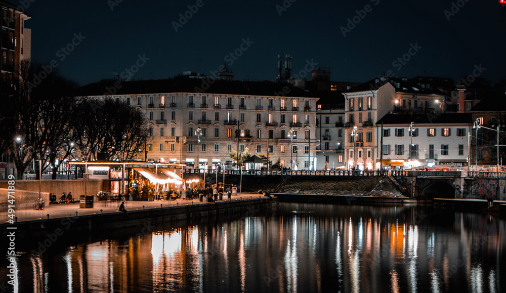 night view of the old town country milano navigli