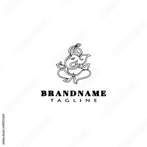 lord ganesh logo cartoon icon design template black isolated vector illustration