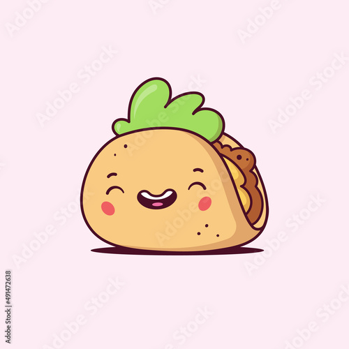 Cute smiling taco kawaii cartoon character vector illustration