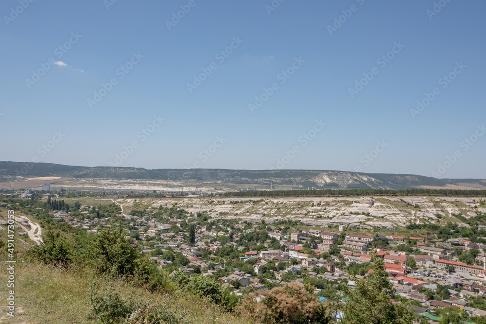 Panorama of the city of Bakhchisarai from the observation platform above the city.