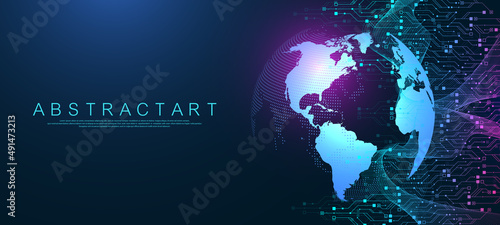 Modern technology circuit board texture background design. Waves flow. Quantum explosion technology. Quantum computer technologies concept. Futuristic blue circuit board background vector motherboard