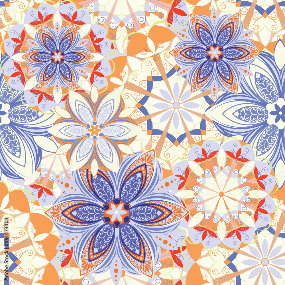 Mandala. Seamless pattern with stylized decorative flowers. Vector image. Mandala. Seamless pattern with stylized decorative flowers. Vector image.