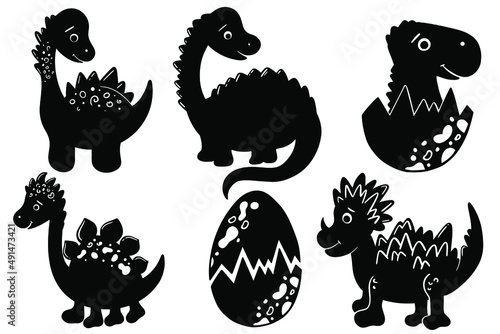Dinosaur T-rex set Illustration Vector Silhouette Triceratops Brontosaurus Stegosaurus Graphics Clipart Baby animals Cute dino