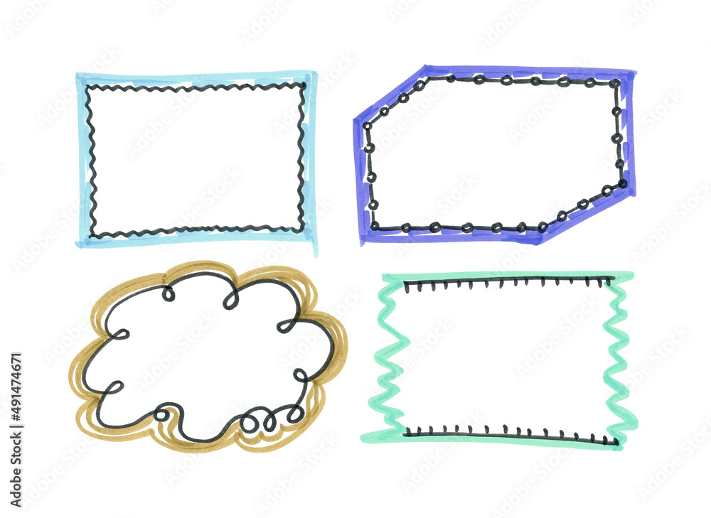 Set frames. Felt pen Illustration. Brown, violet, turquoise and blue Illustration