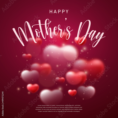 Happy mother's day bokeh red pink love heart