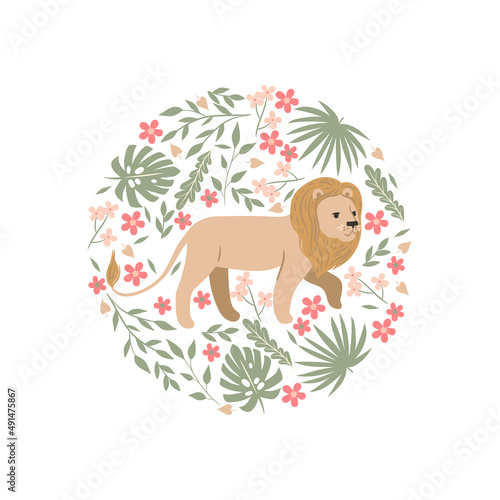 Lion  flowers and leaves isolated on white background. Vector graphics.