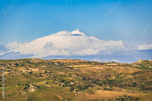 Beautiful View of Mount Etna from Caltagirone, Catania, Sicily, Italy, Europe, World Heritage Site © Simoncountry