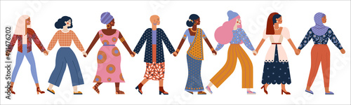 Diverse Group of Women Holding Hands Banner