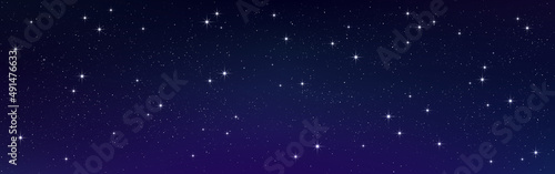 Starry night with shining stars. Realistic cosmos wallpaper. Wide space texture with constellations. Milky way with stardust. Magic cosmic backdrop. Vector illustration