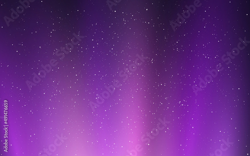 Northern lights. Beautiful starry background with purple gradient. Abstract cosmos texture with glow effect. Magic milky way with constellations. Vector illustration