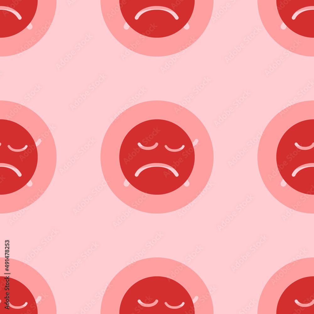 Seamless pattern of large isolated red depression symbols. The elements are evenly spaced. Vector illustration on light red background Seamless pattern of large isolated red depression symbols. The elements are evenly spaced. Vector illustration on light red background