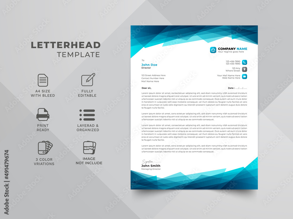 Abstract creative letterhead template design for your business. Professional blue and black color template. Creative modern letter head design template.