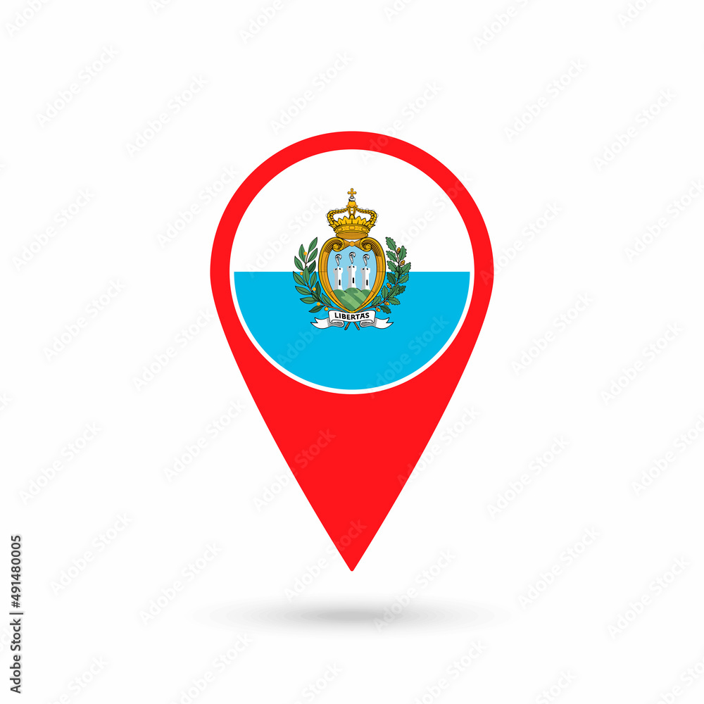 Map pointer with contry San Marino. San Marino flag. Vector illustration. Map pointer with contry San Marino. San Marino flag. Vector illustration.