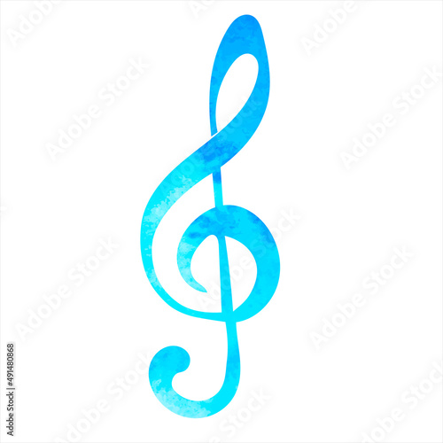 treble clef blue watercolor silhouette, isolated vector
