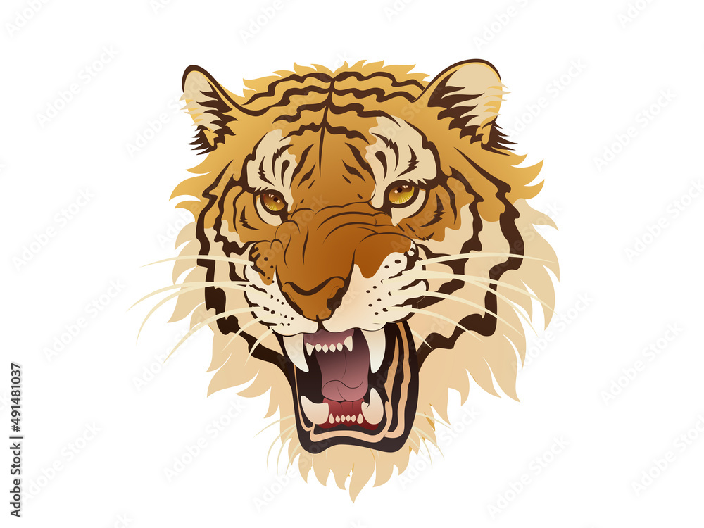 Tiger Big Roar Face Side Solid Color Illustration Tribal Tattoo Design