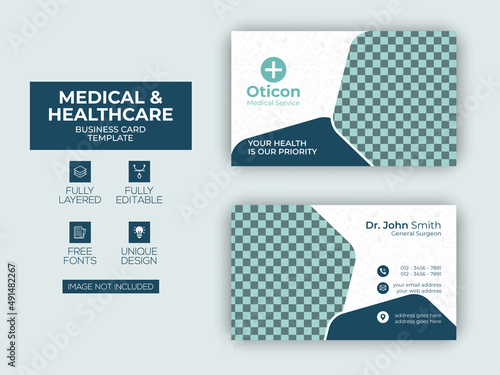 Medical & Healthcare or doctor business card or visiting card template design Premium Vector