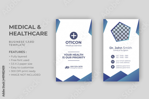 Medical & Healthcare or doctor business card or visiting card template design Premium Vector