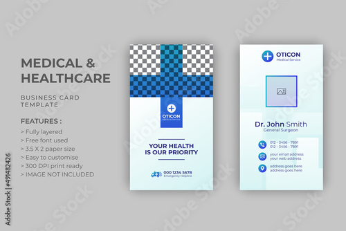 Medical & Healthcare or doctor business card or visiting card template design Premium Vector