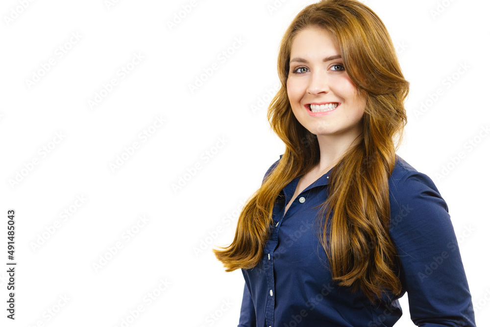 Smiling woman with long healthy brown hair Smiling woman with long healthy brown hair