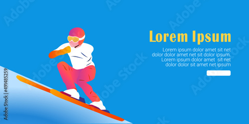 UI design template of women doing sports exercises on a snowboard. Vector graphic illustration. para-alpine skiing