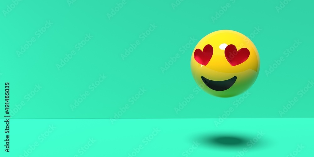 Naklejka premium Happy emoticon with red heart eyes - 3D render illustration