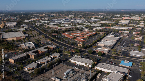Late afternoon aerial view of the urban downtown core of Roseville, California, USA. © Matt Gush