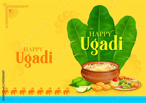 traditional festival holiday background for the New Year's Day for the states of Andhra Pradesh, Telangana, and Karnataka in India