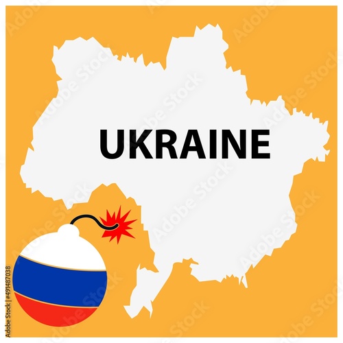 Russia dynamite and Ukraine country map. Russian invasion of Ukraine background concept. 
