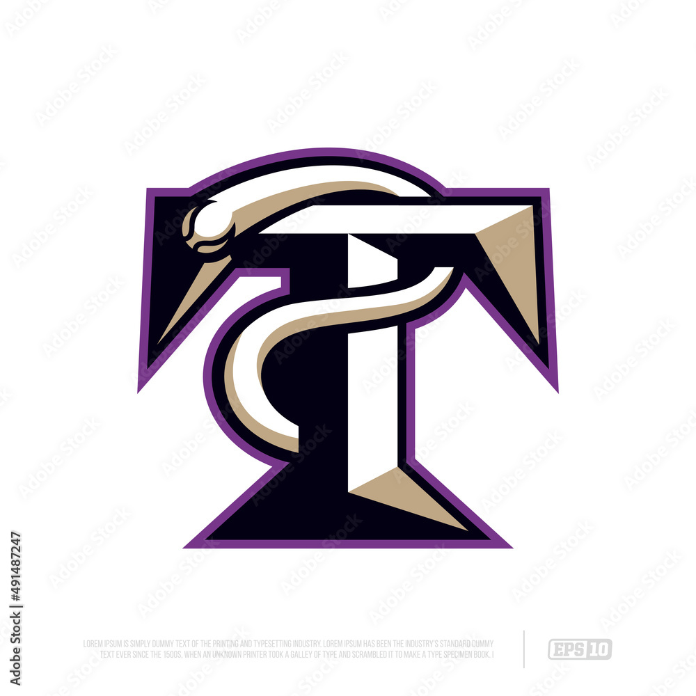 Modern professional letter emblem for extreme games featuring the letter T with a ball