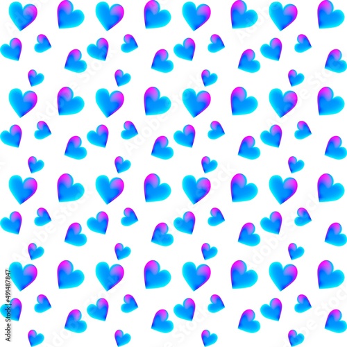 Seamless pattern with gradient blue hearts