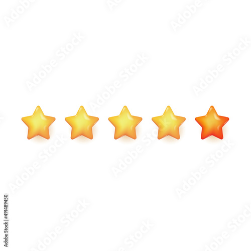Five glossy yellow rating stars. Vector