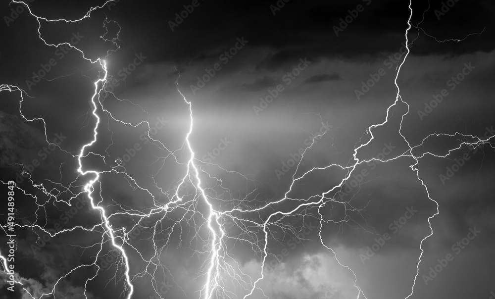 Lightning, thunder and rain during summer storm at night. Lightning, thunder and rain during summer storm at night.