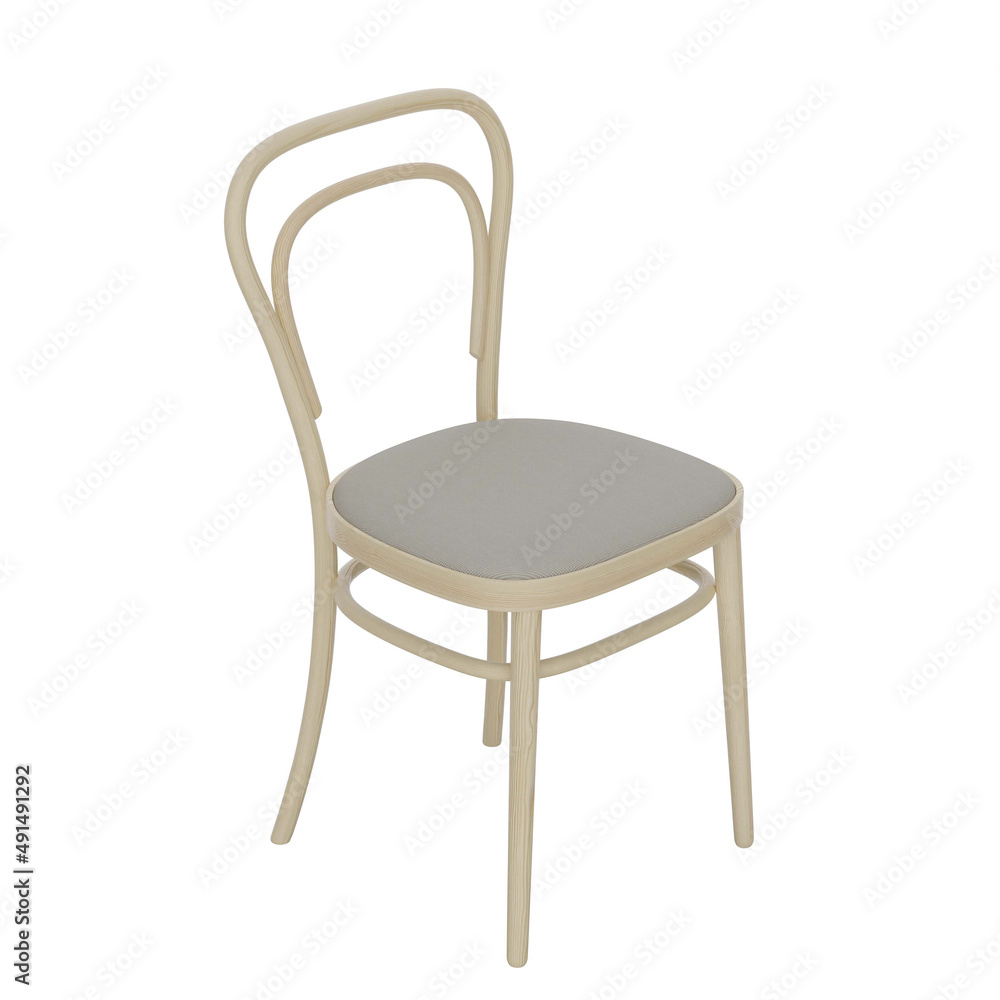 3D rendering khaki fabric seat with light wood leg and backrest 3D rendering khaki fabric seat with light wood leg and backrest