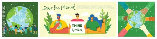People Characters trying to Save Planet Earth. Global Warming and Climate Change Concept.